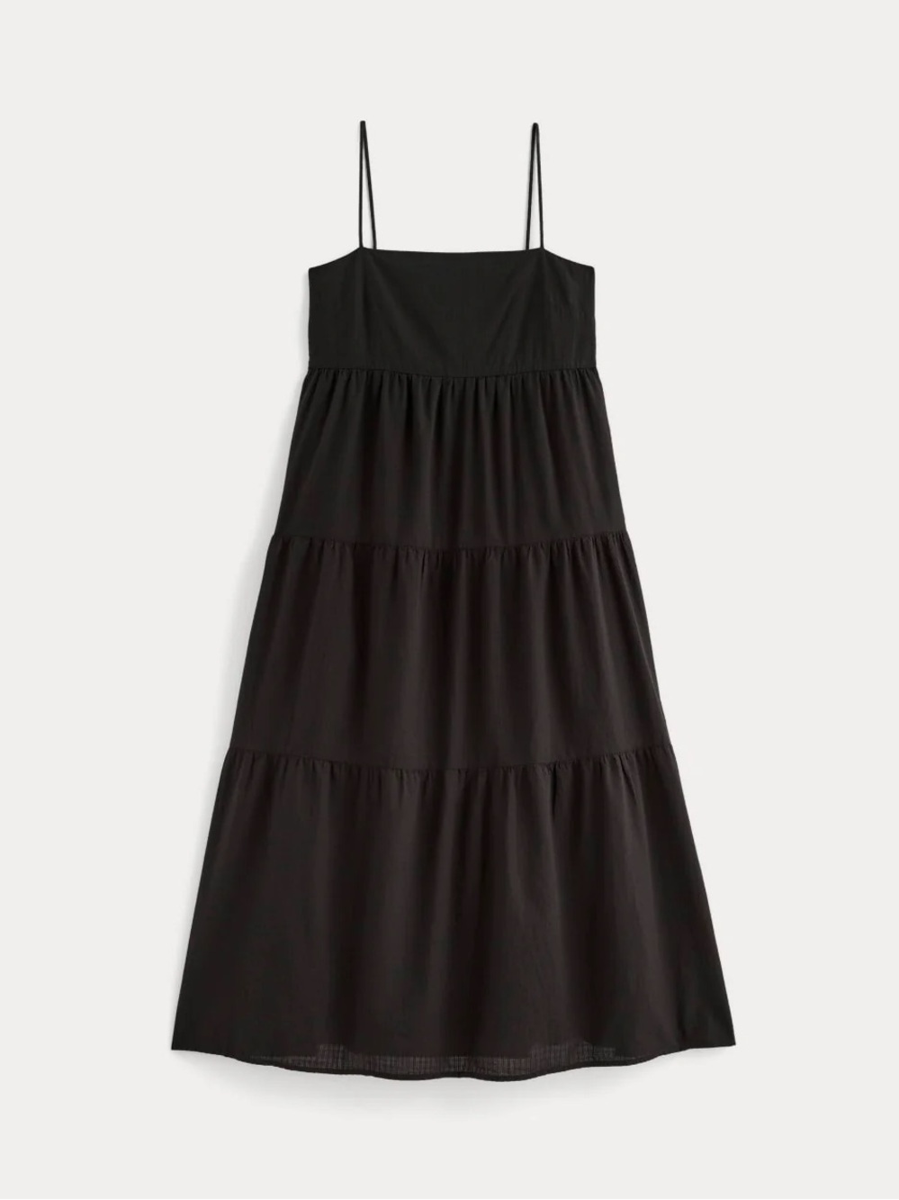 Everlane Organic Cotton Gauze Black Tiered Spaghetti-Strap Midi Dress